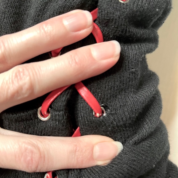 Red Corset Thigh Highs Black Lace Up Leg Warmers Over the Knee Socks Leggings OS - Picture 12 of 13